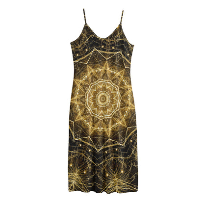 Gold Kaleidoscope Print Jersey Midi Cami Dress