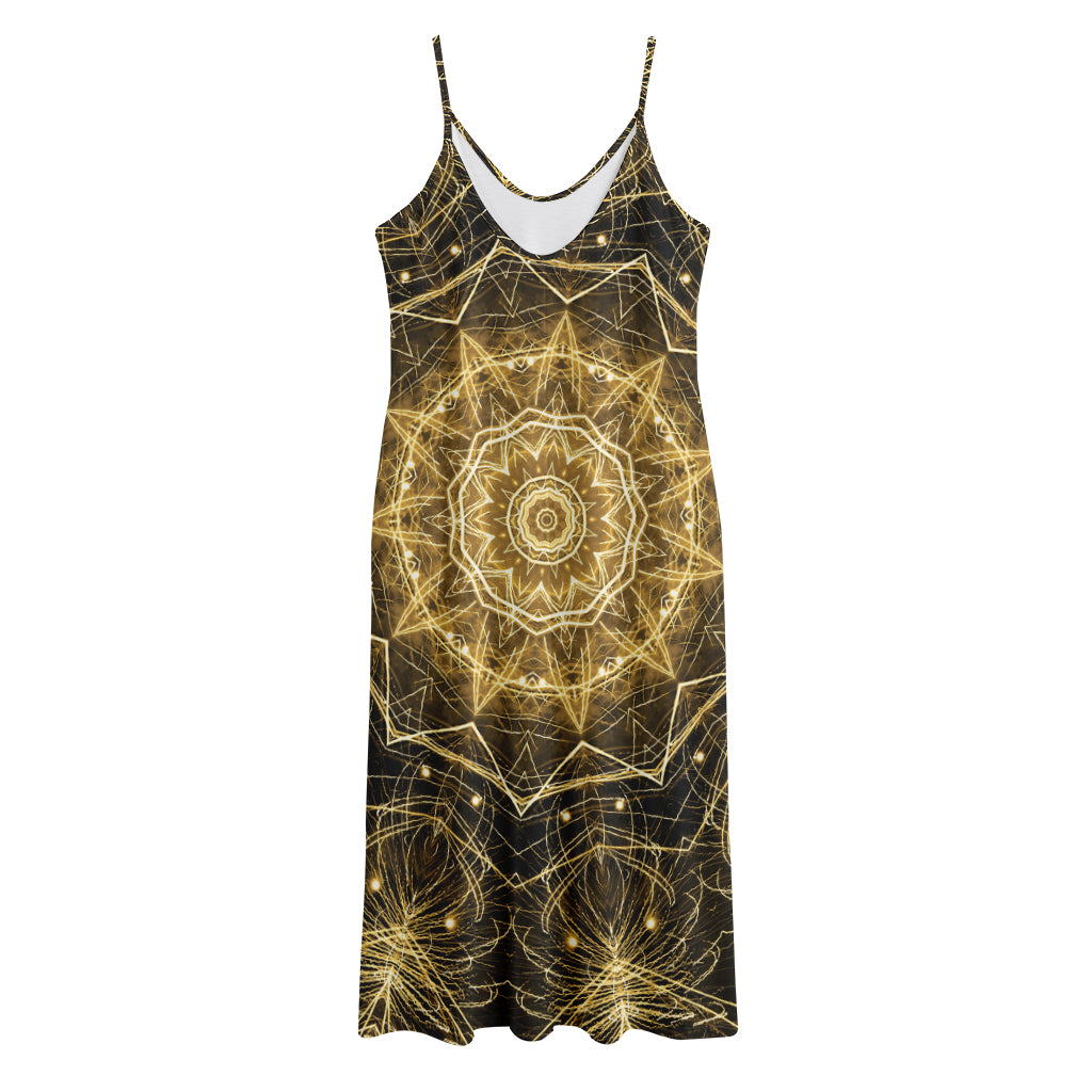 Gold Kaleidoscope Print Jersey Midi Cami Dress