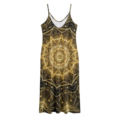 Gold Kaleidoscope Print Jersey Midi Cami Dress