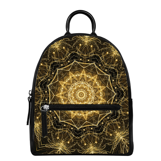 Gold Kaleidoscope Print Leather Backpack