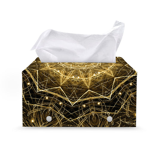 Gold Kaleidoscope Print Leather Tissue Box Cover