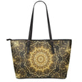 Gold Kaleidoscope Print Leather Tote Bag With Zipper