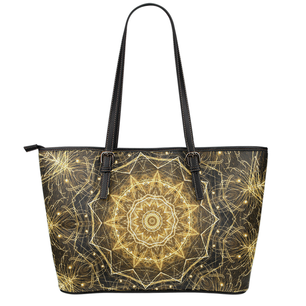 Gold Kaleidoscope Print Leather Tote Bag