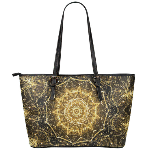 Gold Kaleidoscope Print Leather Tote Bag