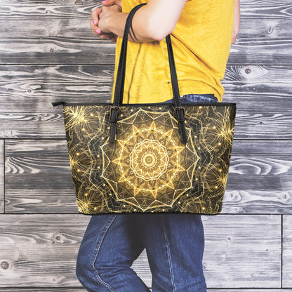 Gold Kaleidoscope Print Leather Tote Bag
