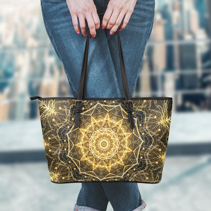 Gold Kaleidoscope Print Leather Tote Bag
