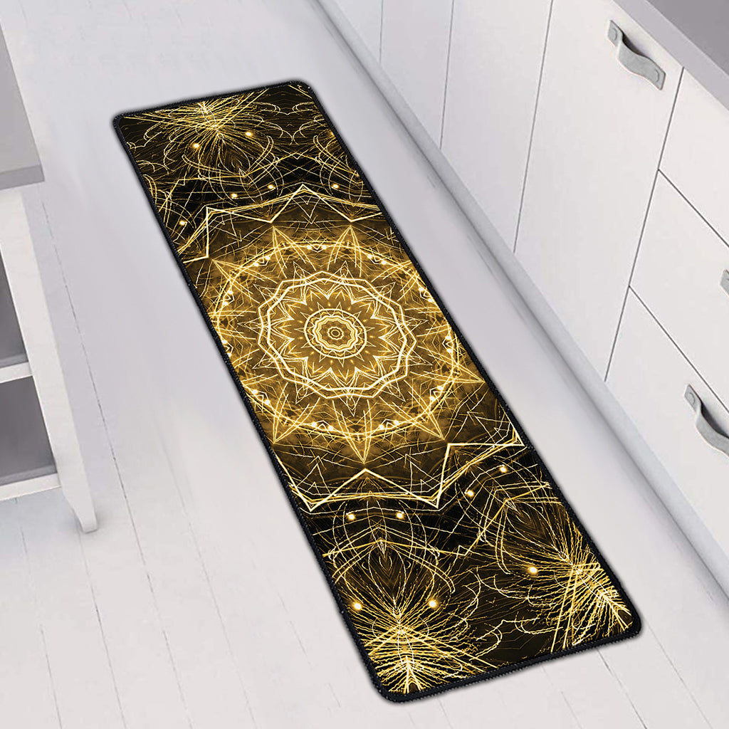 Gold Kaleidoscope Print Long Kitchen Mat