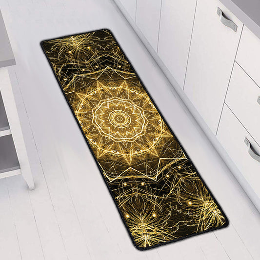 Gold Kaleidoscope Print Long Kitchen Mat