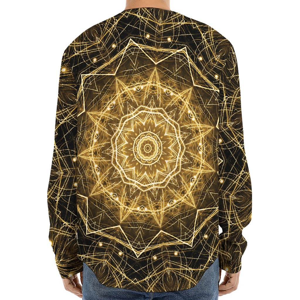 Gold Kaleidoscope Print Long Sleeve Baseball Jersey
