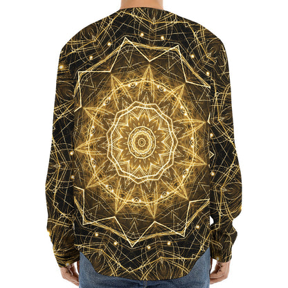 Gold Kaleidoscope Print Long Sleeve Baseball Jersey