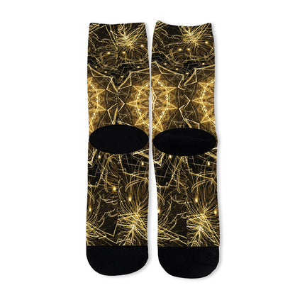 Gold Kaleidoscope Print Long Socks