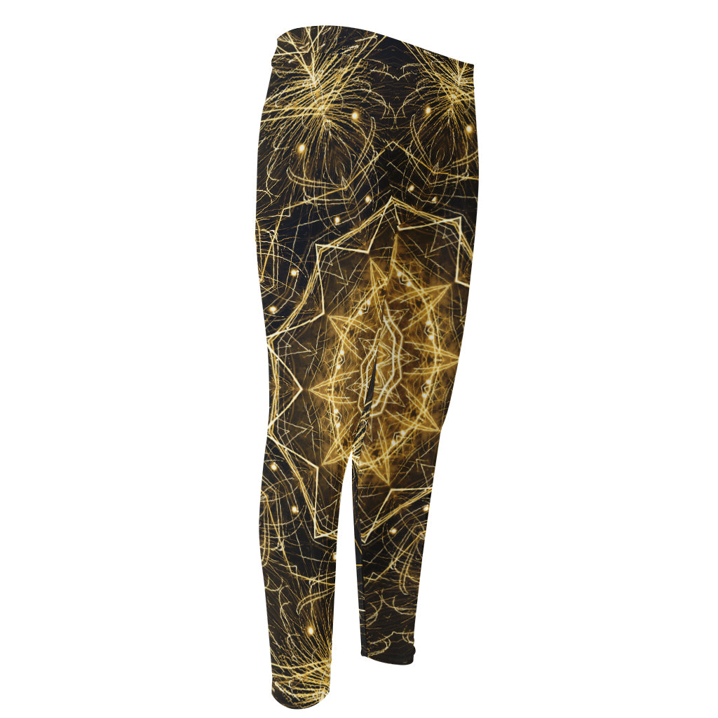 Gold Kaleidoscope Print Men's Compression Pants