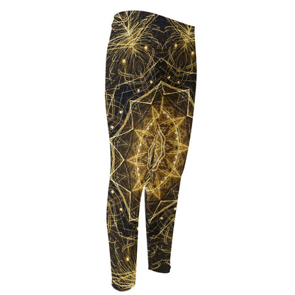 Gold Kaleidoscope Print Men's Compression Pants
