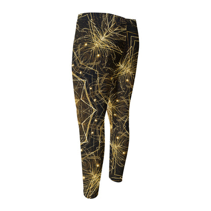 Gold Kaleidoscope Print Men's Compression Pants