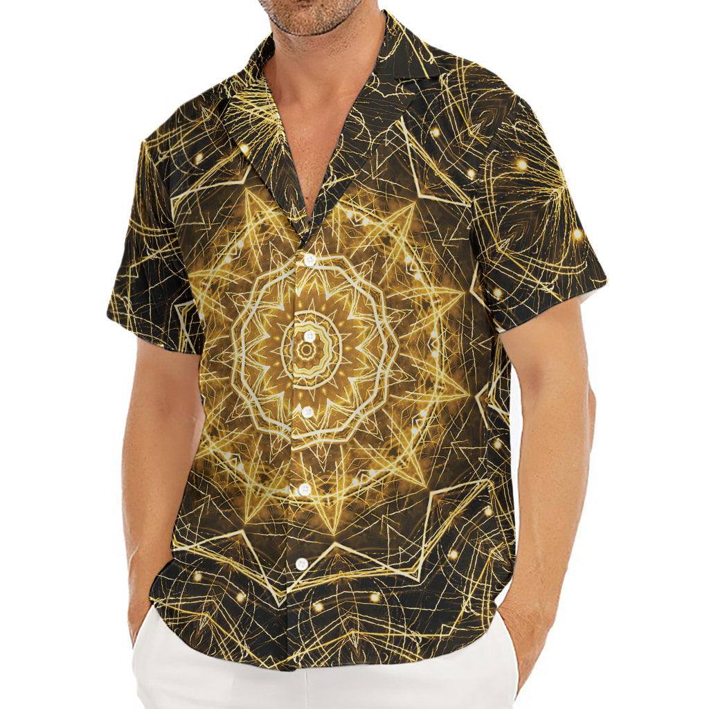 Gold Kaleidoscope Print Men's Deep V-Neck Shirt