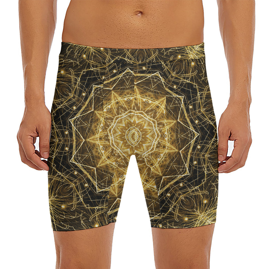 Gold Kaleidoscope Print Men's Long Boxer Briefs