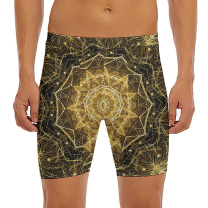 Gold Kaleidoscope Print Men's Long Boxer Briefs