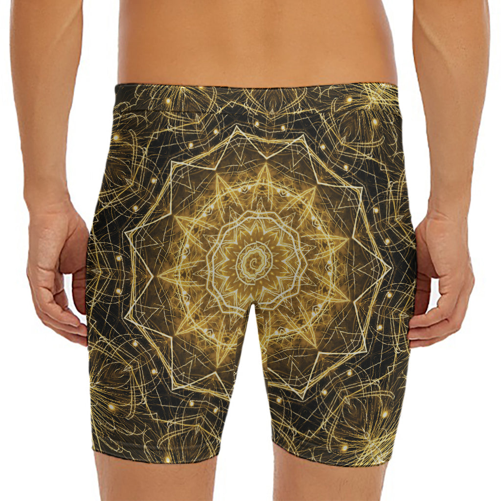 Gold Kaleidoscope Print Men's Long Boxer Briefs