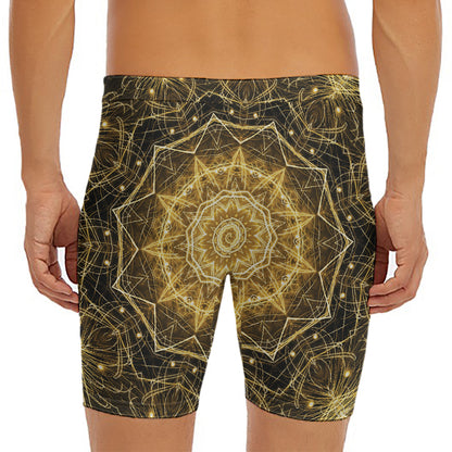 Gold Kaleidoscope Print Men's Long Boxer Briefs