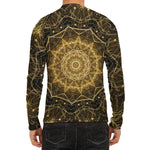 Gold Kaleidoscope Print Men's Long Sleeve Rash Guard