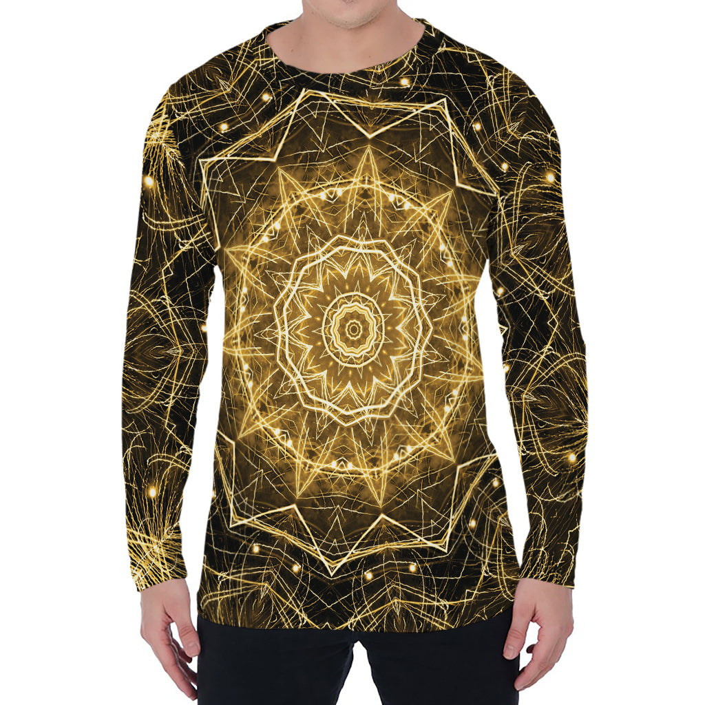Gold Kaleidoscope Print Men's Long Sleeve T-Shirt