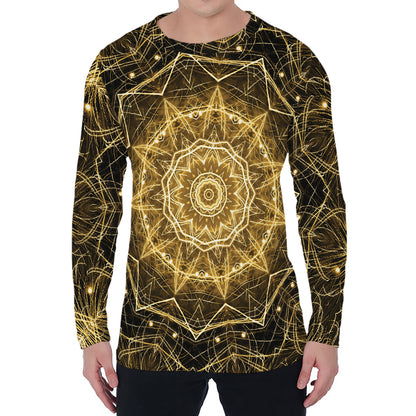 Gold Kaleidoscope Print Men's Long Sleeve T-Shirt