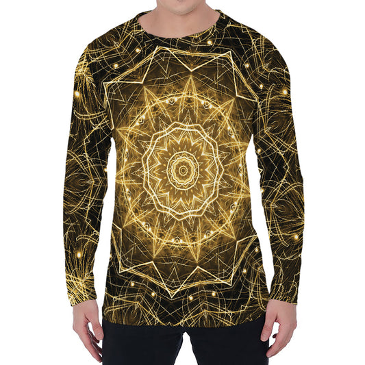 Gold Kaleidoscope Print Men's Long Sleeve T-Shirt