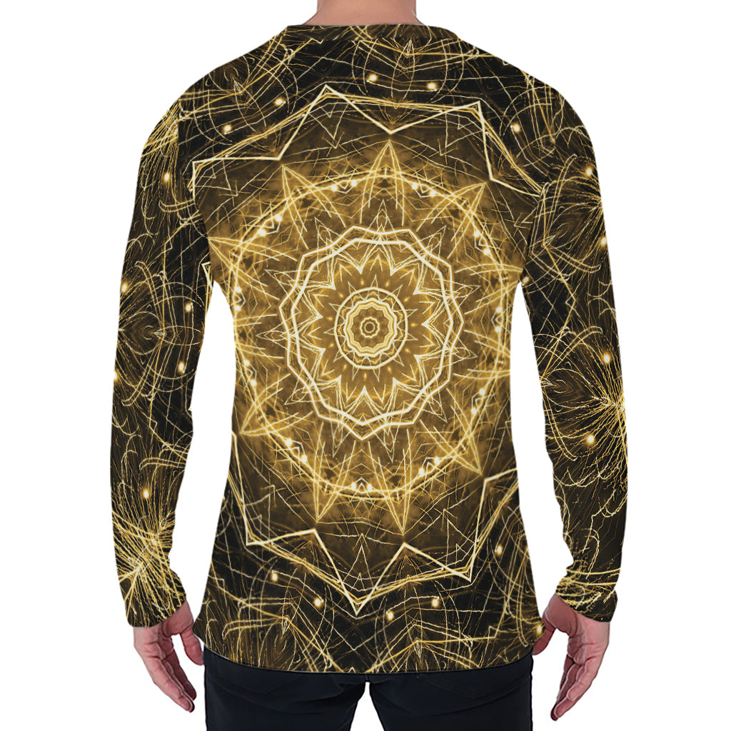 Gold Kaleidoscope Print Men's Long Sleeve T-Shirt