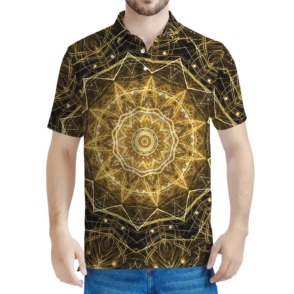Gold Kaleidoscope Print Men's Polo Shirt