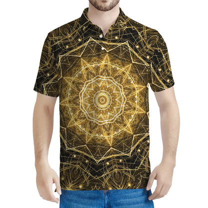 Gold Kaleidoscope Print Men's Polo Shirt