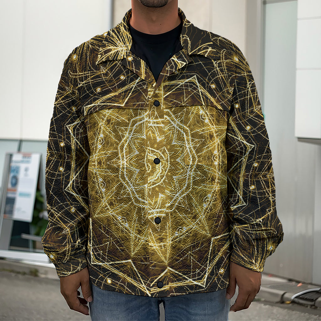 Gold Kaleidoscope Print Men's Shirt Jacket