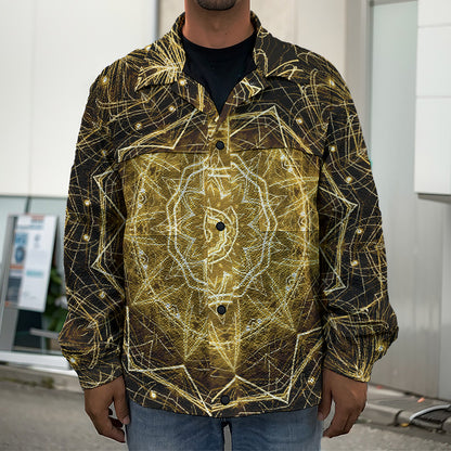 Gold Kaleidoscope Print Men's Shirt Jacket