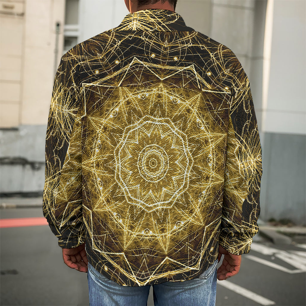 Gold Kaleidoscope Print Men's Shirt Jacket