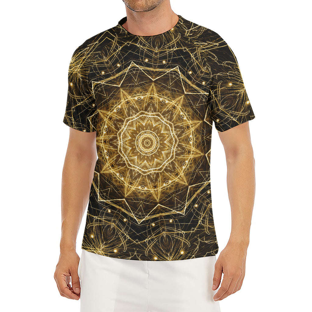 Gold Kaleidoscope Print Men's Short Sleeve Rash Guard