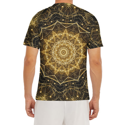 Gold Kaleidoscope Print Men's Short Sleeve Rash Guard