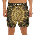 Gold Kaleidoscope Print Men's Split Running Shorts