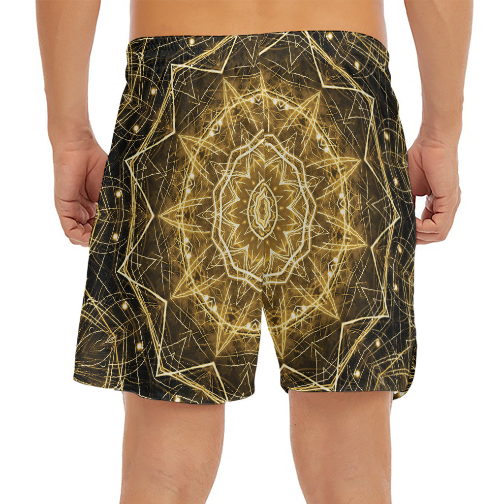 Gold Kaleidoscope Print Men's Split Running Shorts