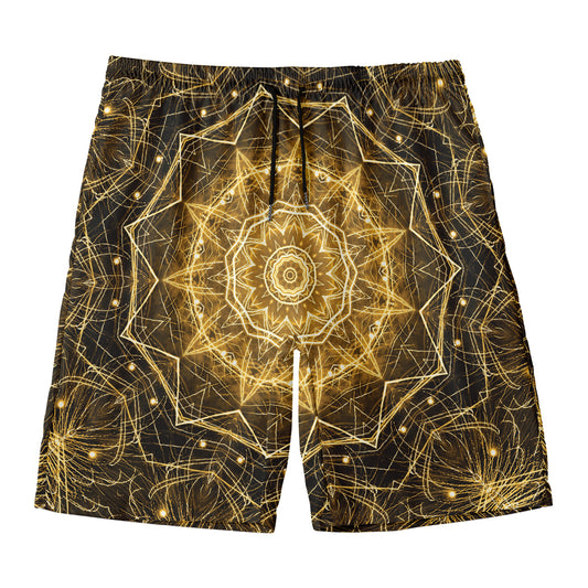 Gold Kaleidoscope Print Men's Swim Trunks