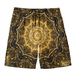 Gold Kaleidoscope Print Men's Swim Trunks