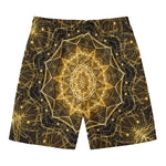 Gold Kaleidoscope Print Men's Swim Trunks