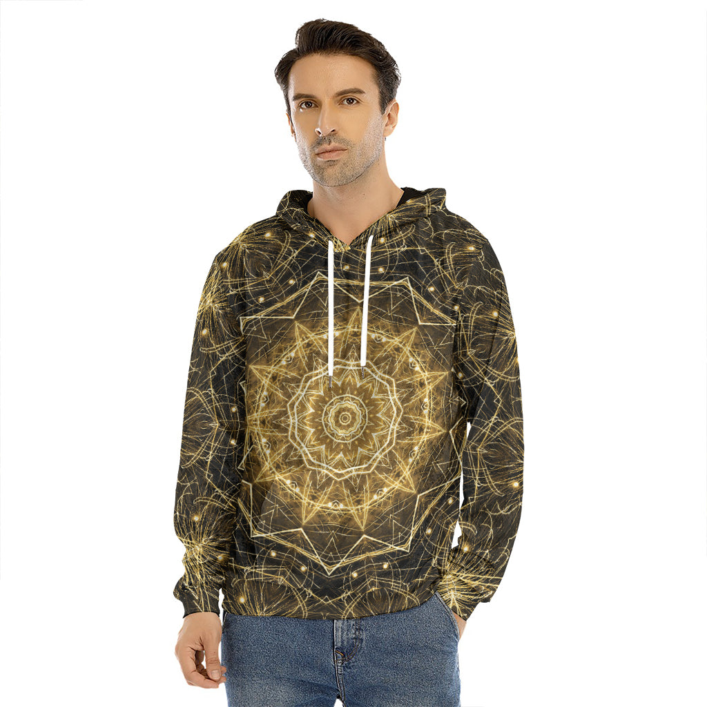 Gold Kaleidoscope Print Men's Velvet Pullover Hoodie