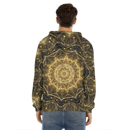 Gold Kaleidoscope Print Men's Velvet Pullover Hoodie