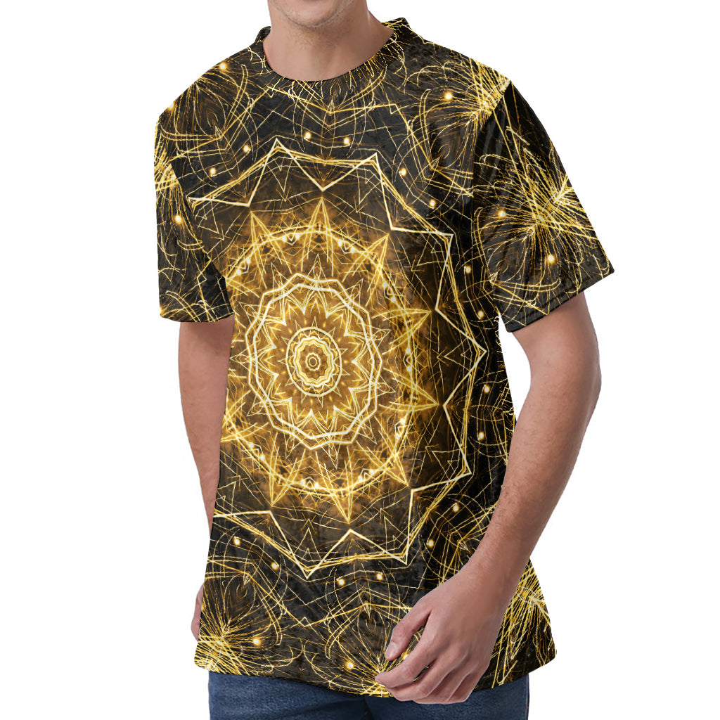 Gold Kaleidoscope Print Men's Velvet T-Shirt