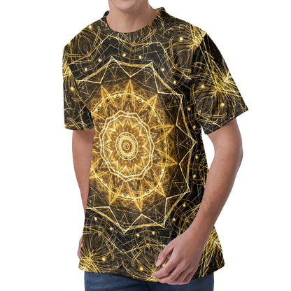 Gold Kaleidoscope Print Men's Velvet T-Shirt