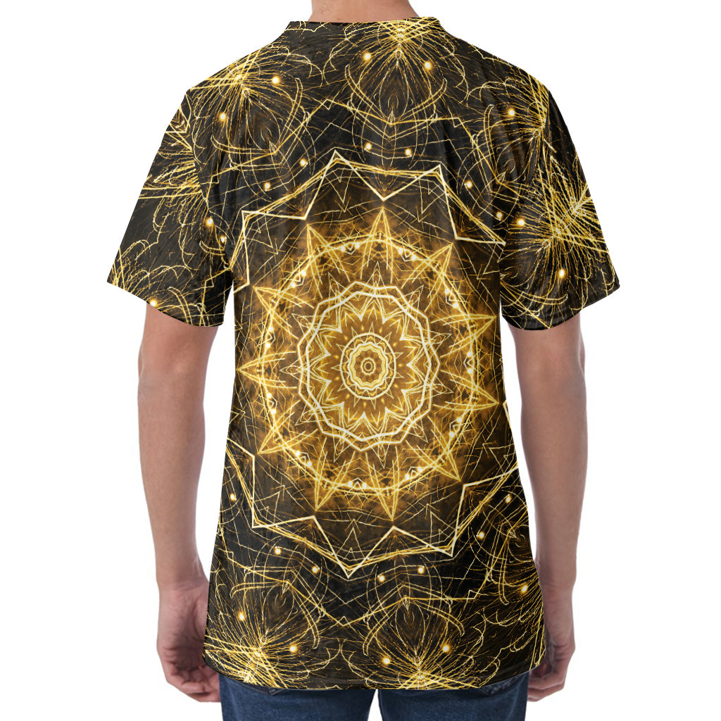 Gold Kaleidoscope Print Men's Velvet T-Shirt