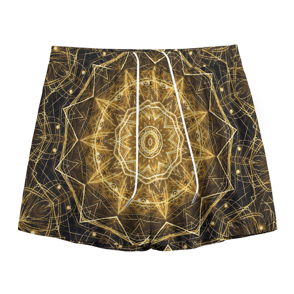 Gold Kaleidoscope Print Mesh Shorts