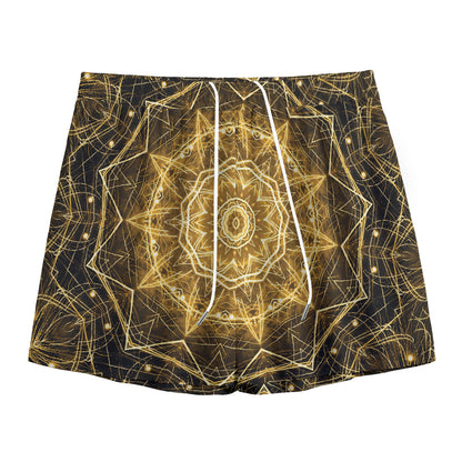 Gold Kaleidoscope Print Mesh Shorts