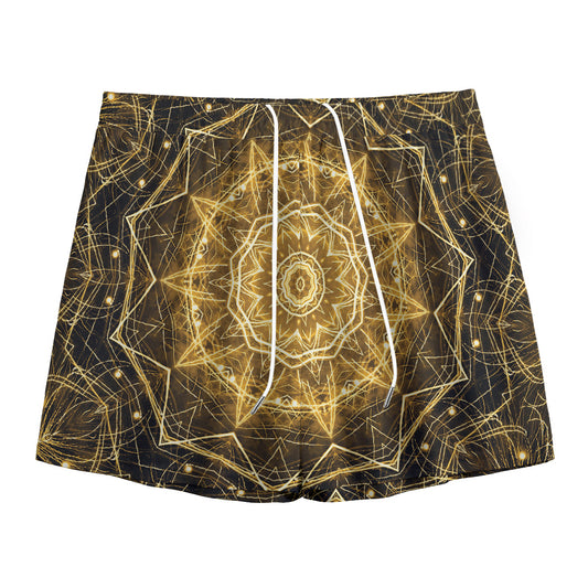 Gold Kaleidoscope Print Mesh Shorts