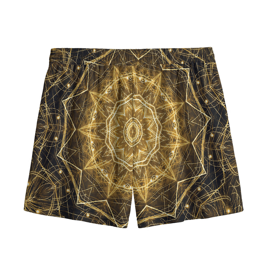 Gold Kaleidoscope Print Mesh Shorts