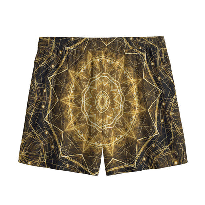 Gold Kaleidoscope Print Mesh Shorts